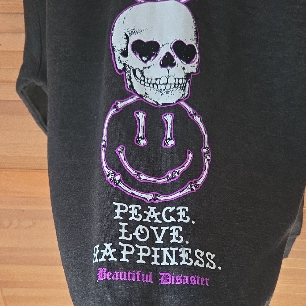 Women's Beautiful Disaster Charcoal Zip Up Hoodie Peace, Love & Happiness Design - Picture 2 of 6
